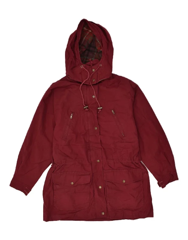 EDDIE BAUER Womens Hooded Parka Jacket UK 14 Medium Maroon Polyester