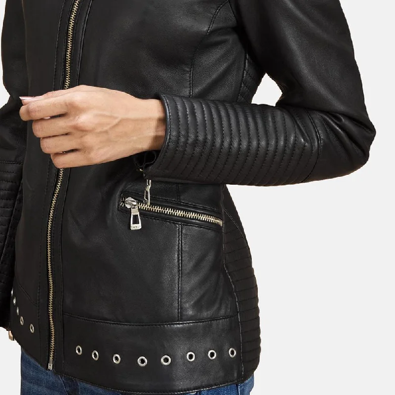 Express Haley Ray Black Leather Biker Jacket for Women