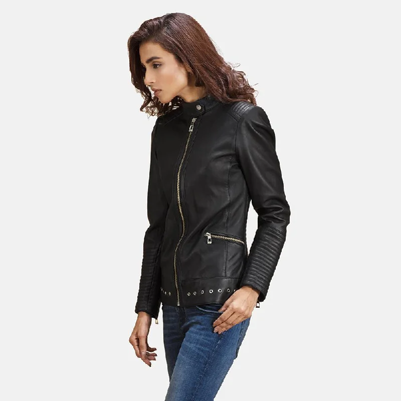 Express Haley Ray Black Leather Biker Jacket for Women