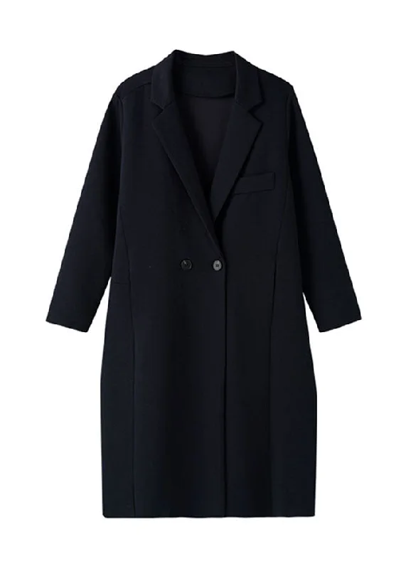 Fashion Blue Notched Button Pockets Long Coats Fall