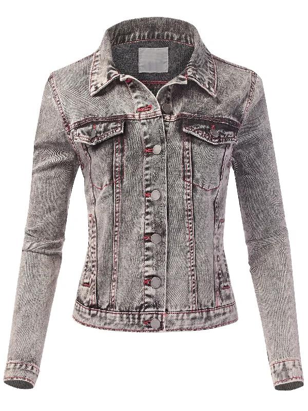 Women Casual Classic Long Sleeve Slim-fit Denim Jean Jacket (FWJ1115)