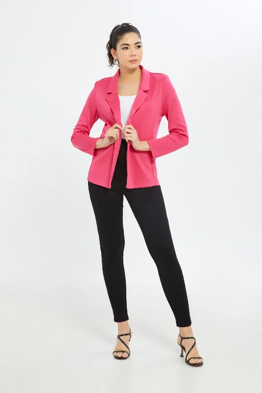 Women Fuchsia Front Open Lapelled Jacket