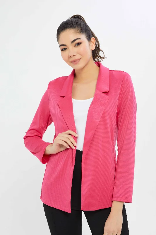 Women Fuchsia Front Open Lapelled Jacket