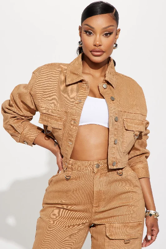 Get Lucky Cargo Denim Jacket - Tan