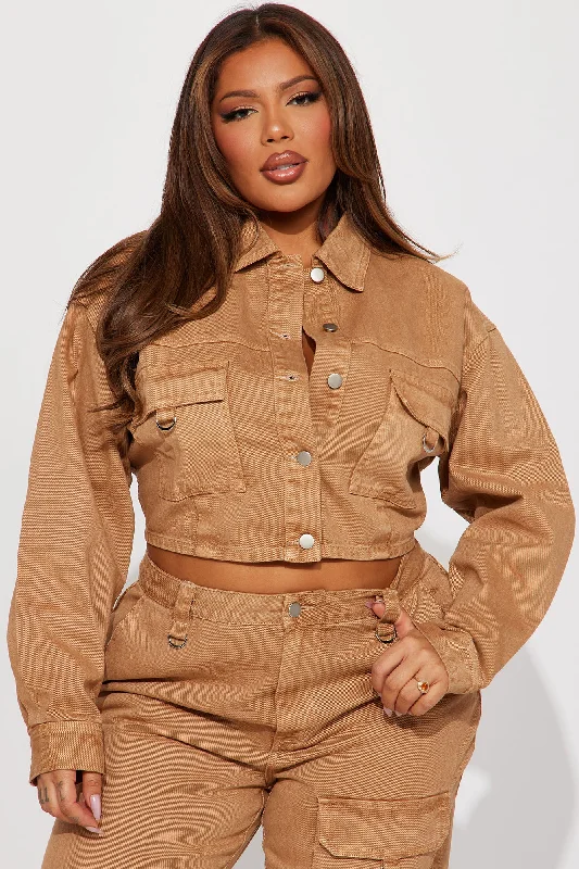 Get Lucky Cargo Denim Jacket - Tan