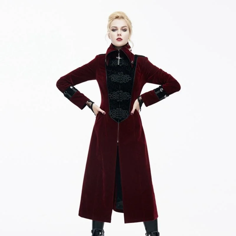 Women's Goth Princess Cut Coat With Elaborate Frog Closure