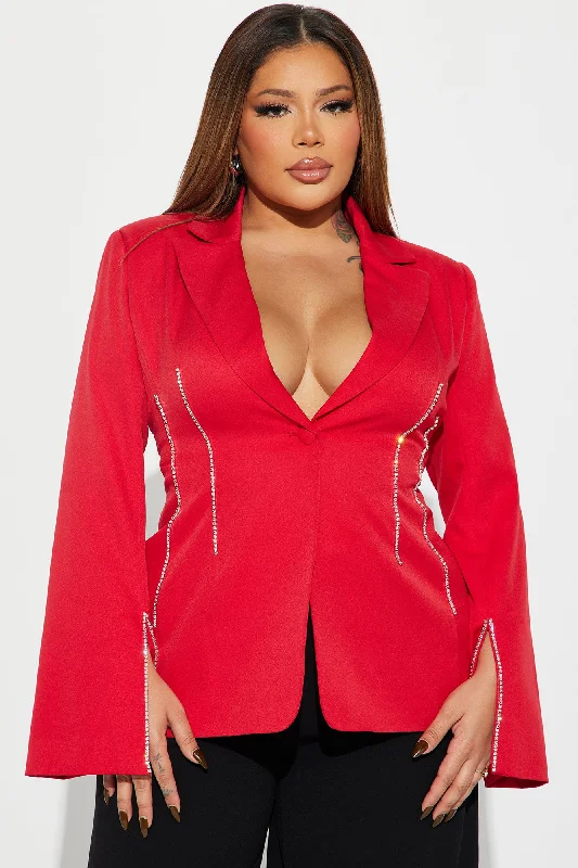 Have The Edge Rhinestone Blazer - Red