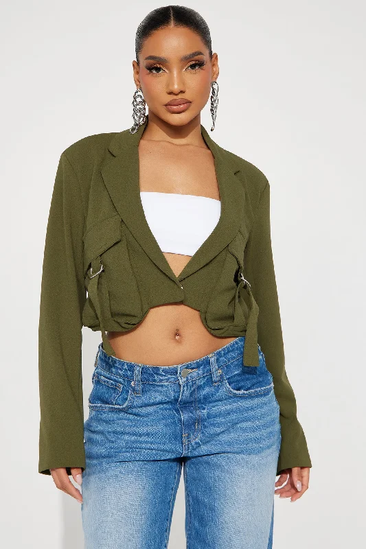 In Your Pocket Cropped Blazer - Olive