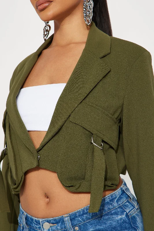 In Your Pocket Cropped Blazer - Olive