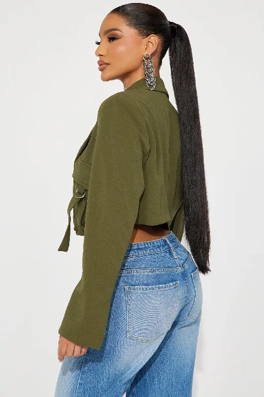 In Your Pocket Cropped Blazer - Olive