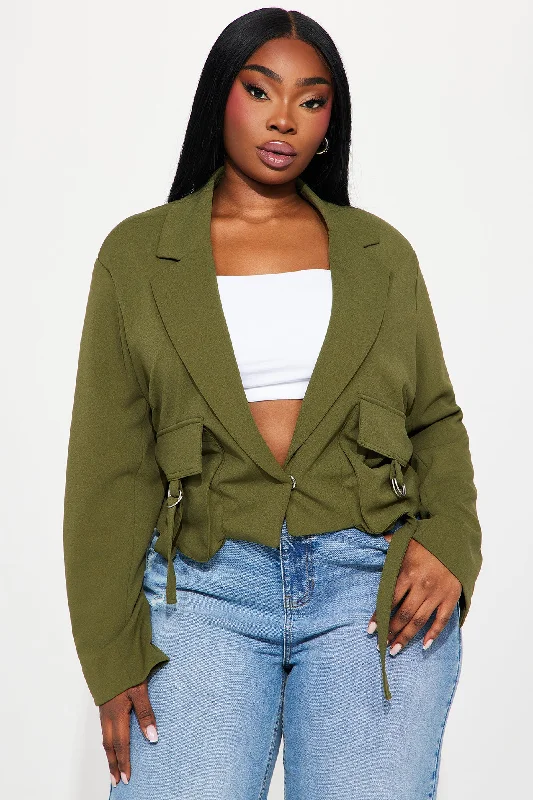 In Your Pocket Cropped Blazer - Olive