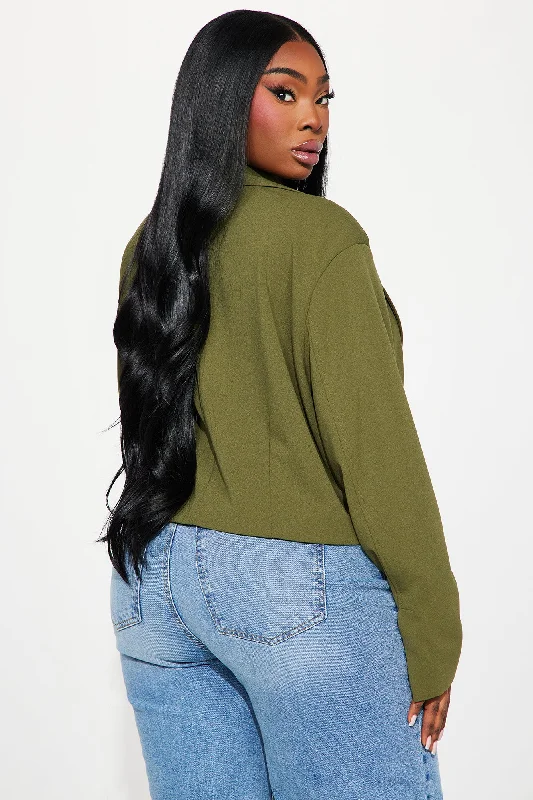 In Your Pocket Cropped Blazer - Olive