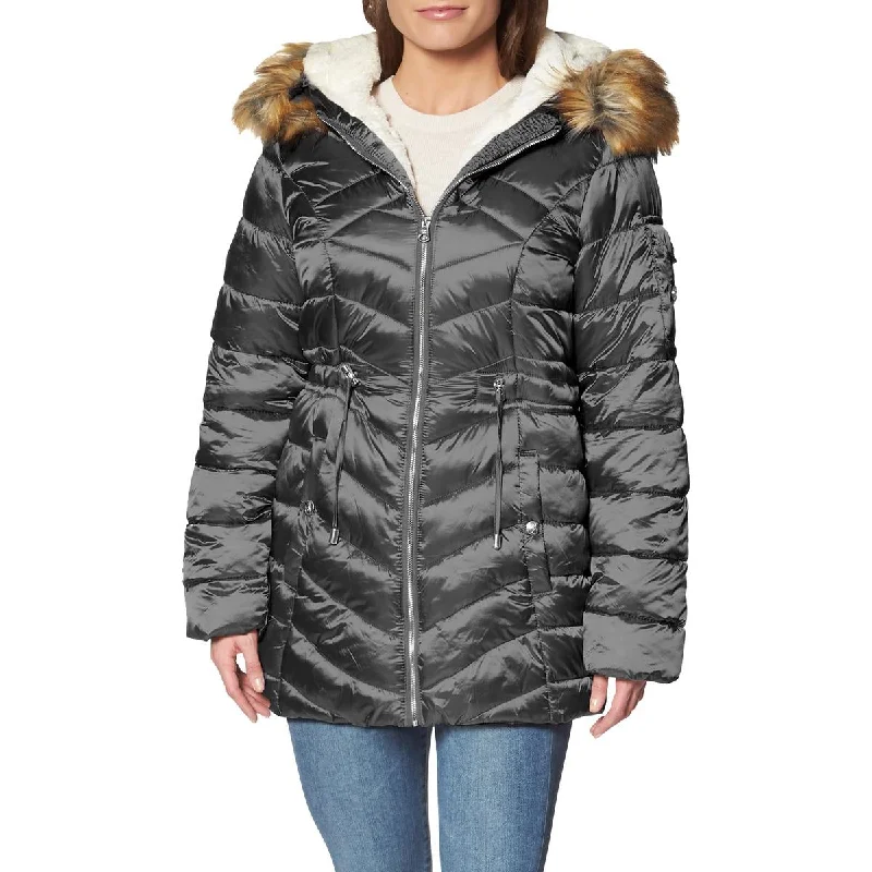 Jessica Simpson Puffer Coat for Women-Faux Fur Cozy Lined Quilted Winter Jacket