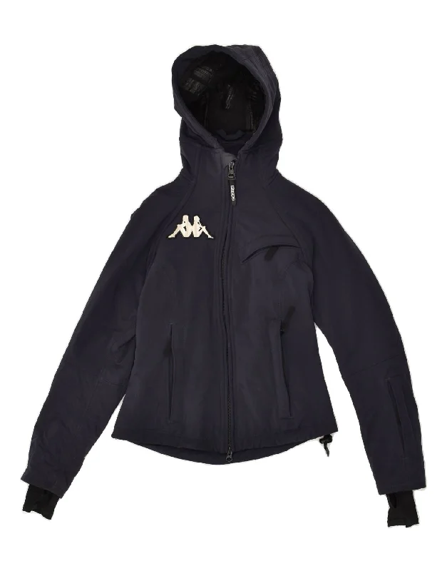 KAPPA Womens Hooded Windbreaker Jacket UK 10 Small Navy Blue Polyester