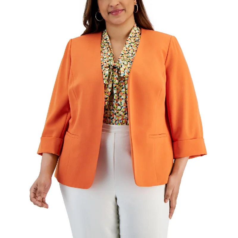 Kasper Womens Plus Open Front Suit Separate Collarless Blazer