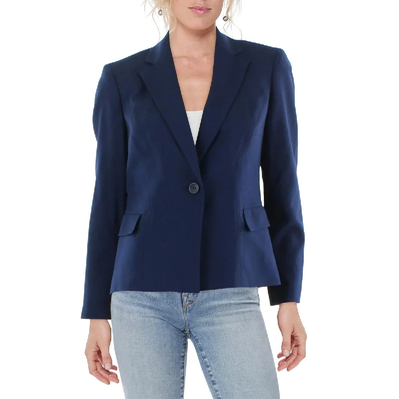 Le Suit Womens Petites Knit Long Sleeves One-Button Blazer