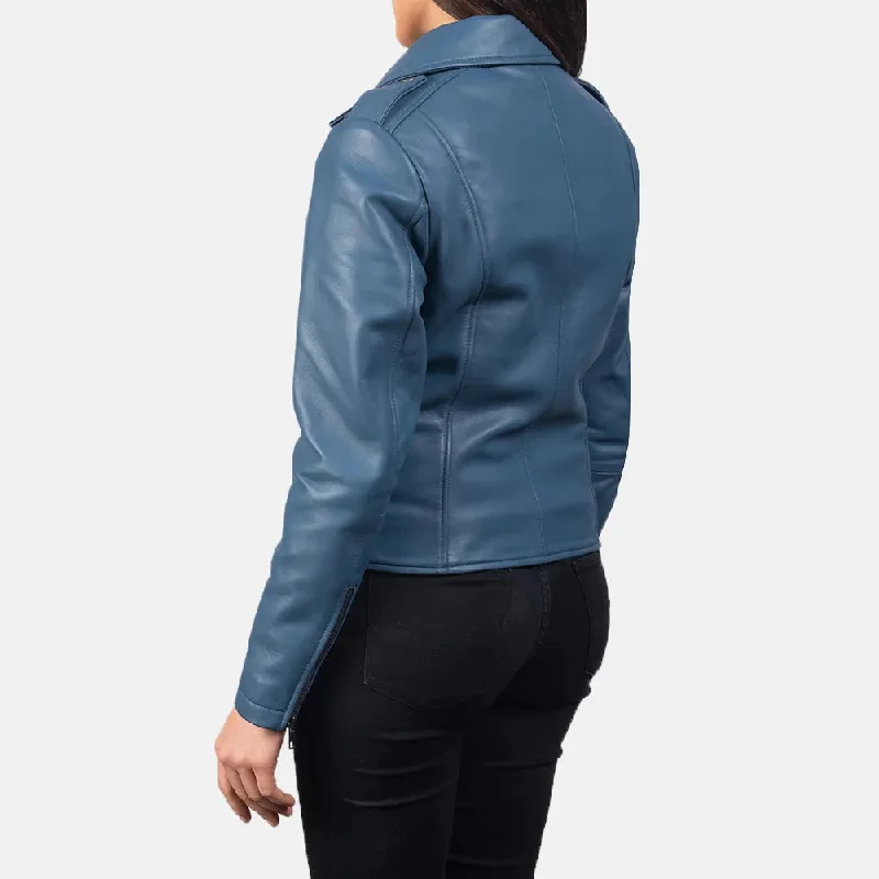 Leather Biker Jacket Blue in Sheepskin Leather