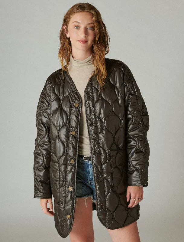 Lucky Brand Women's Reversible Shine  Quilted Liner Jacket