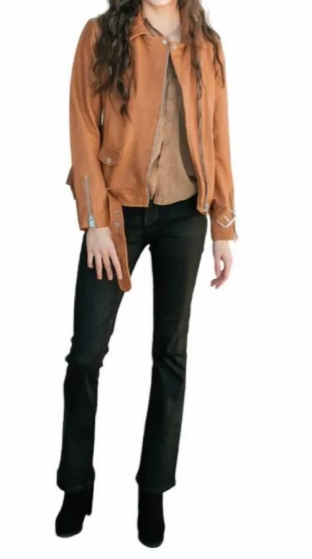 Mayfair Leather Biker Jacket In Camel