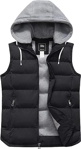 Men's Black Detachable Hooded Puffer Vest