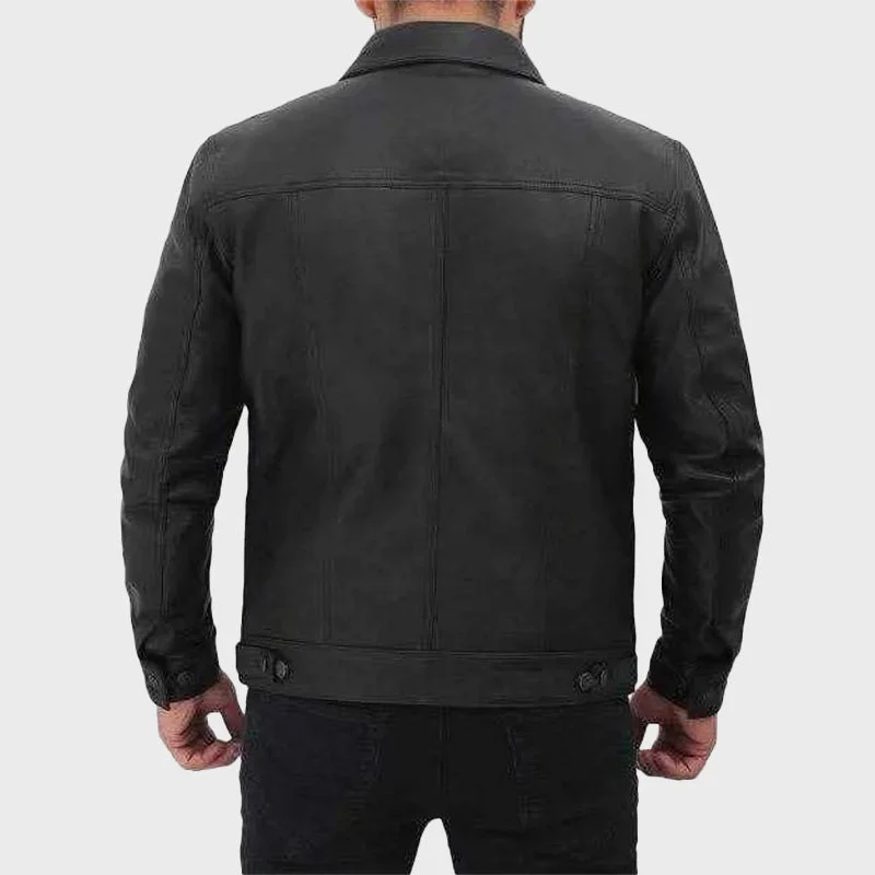 Men’s Real Leather Black Premium Trucker Jacket