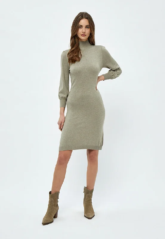 MSMersin Highneck Knit Dress - Wood Smoke Melange