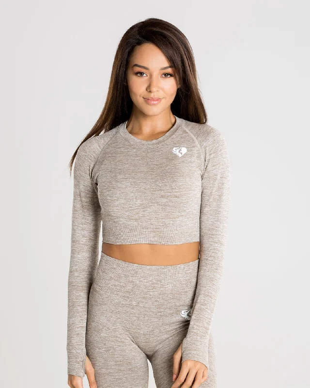 Move Seamless Long Sleeve Crop Top | Brown Grey Marl