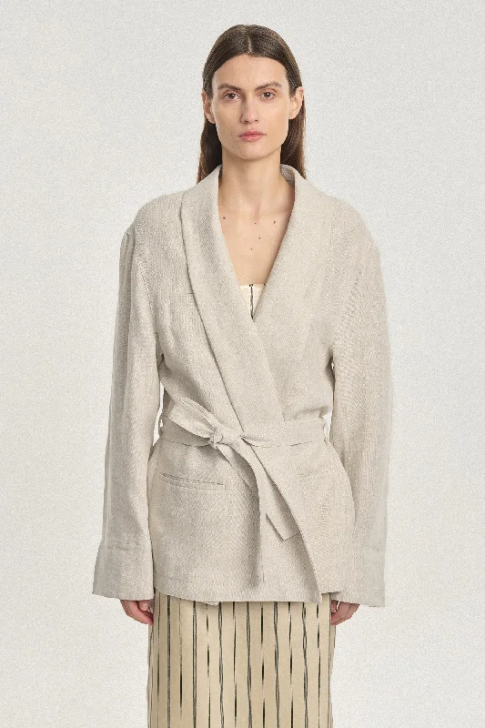 Natural linen summer blazer with back slit