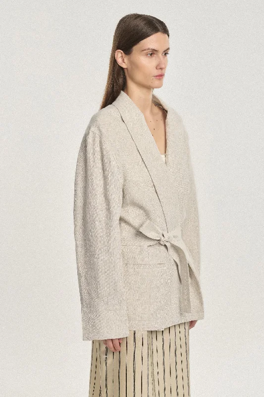 Natural linen summer blazer with back slit