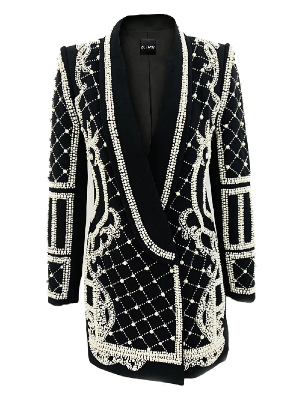 NAUTA Pearls Beaded Blazer Dress in Black