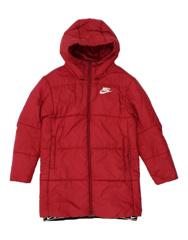 NIKE Womens Hooded Padded Coat UK 14 Medium Red