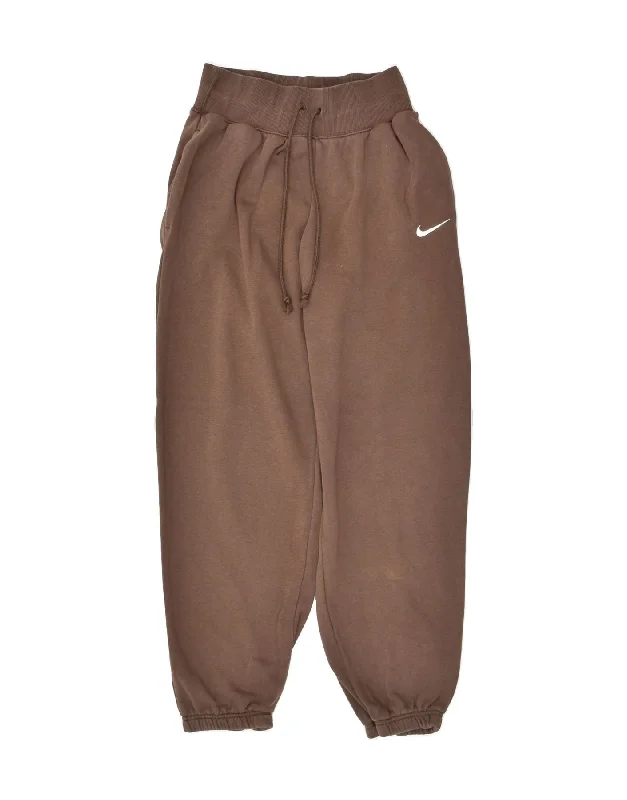 NIKE Womens Tracksuit Trousers Joggers UK 10 Small Brown Cotton