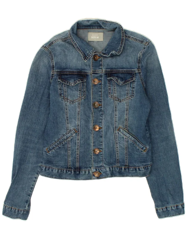 OASIS Womens Crop Denim Jacket UK 10 Small Blue Cotton