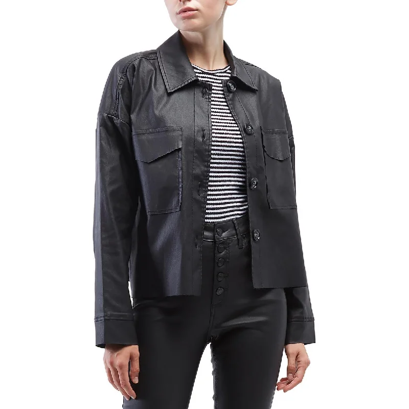 OAT New York Womens Faux Leather Warm Shirt Jacket