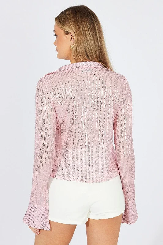 Pink Bolero Long Sleeve Sequins