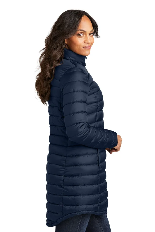 Port Authority Womens Horizon Water Resistant Full Zip Long Puffy Jacket - Dress Navy Blue