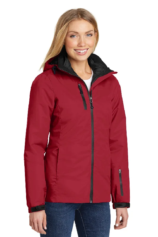 Port Authority Womens Vortex 3-in-1 Waterproof Full Zip Hooded Jacket - Rich Red/Black