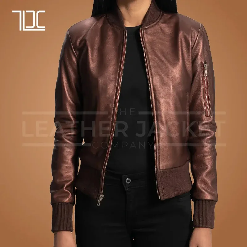 Puff Comfort Bomber Womens Leather Jacket