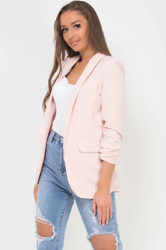 Ruched Sleeve Blazer Pink