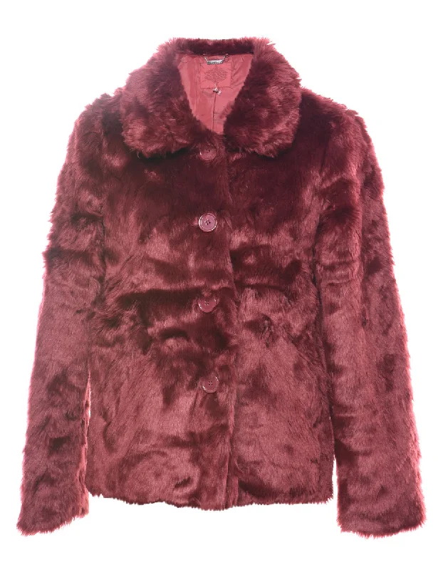 Single Breasted Faux Fur Coat - S