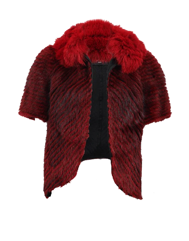 Striped Fur Jacket With Fox Trim