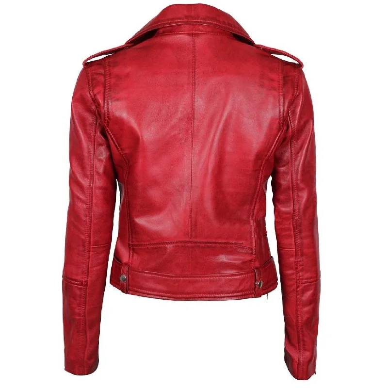 Stylish Women Red Leather Jacket