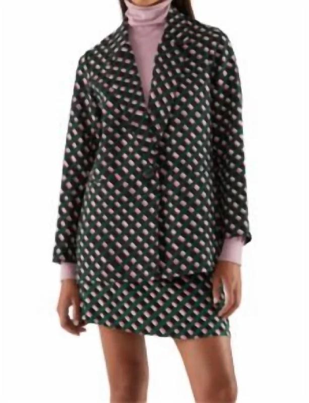 Suit Blazer With Geometric Print In Green/pink/black