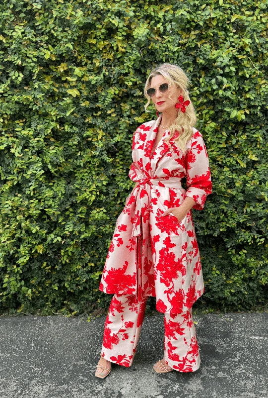 Belted Swing Coat - Run for the Roses Brocade