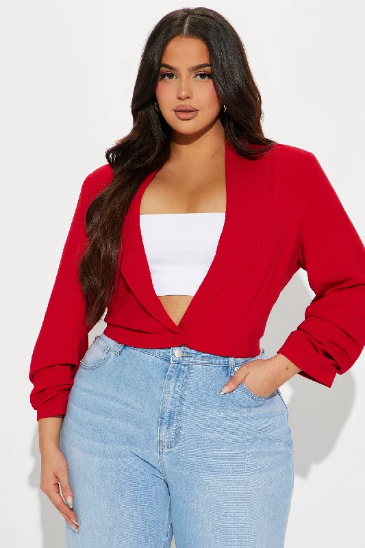 Taking Care Of Business Cropped Blazer - Red