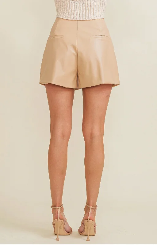 Tan High Waisted Leather Shorts