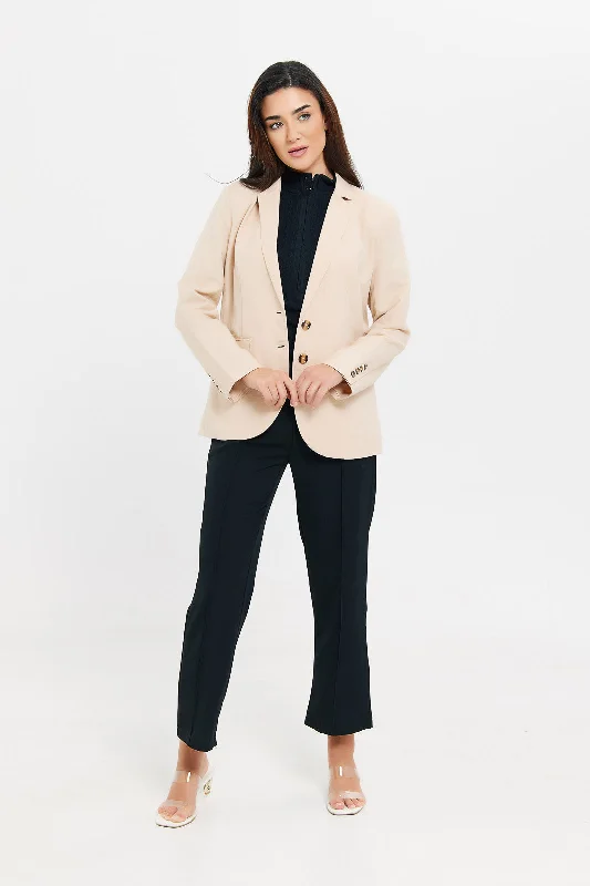 Women Tan Plain Blazer