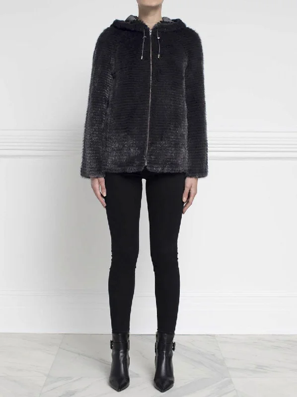 The Kiana Stripped Mink Fur Hooded Jacket