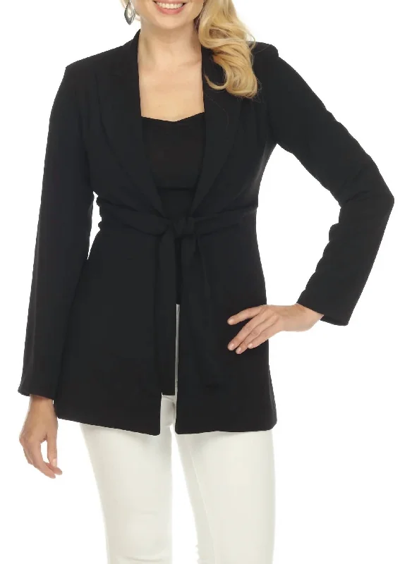 Tie-Front Long Sleeve Blazer Jacket In Black