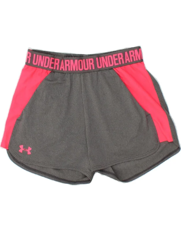 UNDER ARMOUR Womens Graphic Sport Shorts UK 8 Small Grey Colourblock